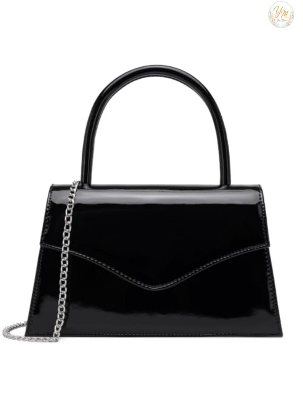 Faux Patent Leather Clutch Evening Bag Top Handle Removable Chain Strap